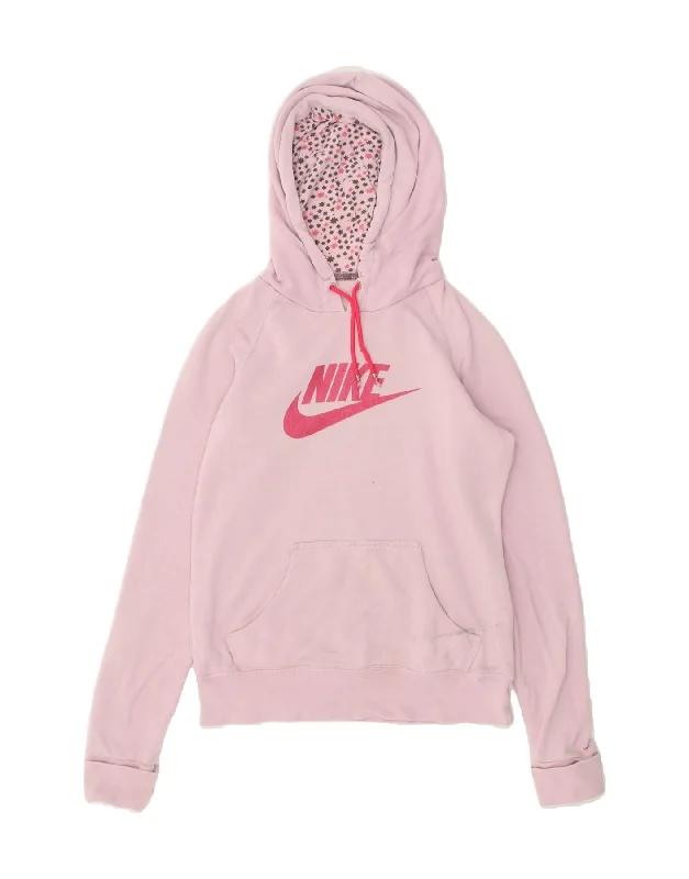 Super Bargain NIKE Womens Graphic Hoodie Jumper UK 10 Small Pink Cotton