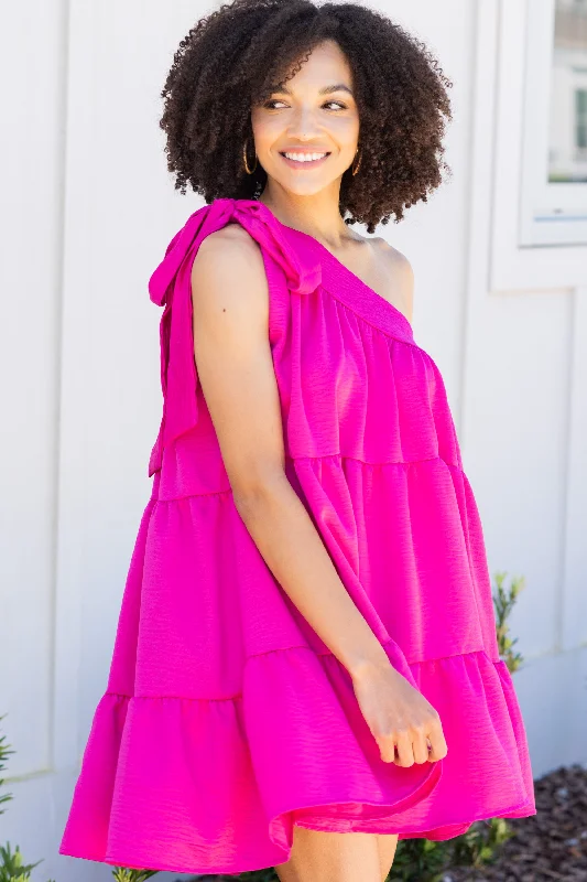 Limited Time Offer It's A Brand New Day Fuchsia Pink One Shoulder Dress