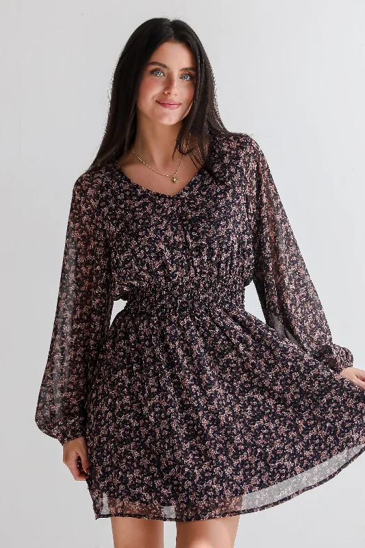 Low Prices High-Class Attitude Navy Floral Mini Dress