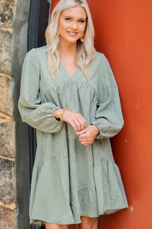 Special Promotion The Way I Am Sage Green Gingham Babydoll Dress