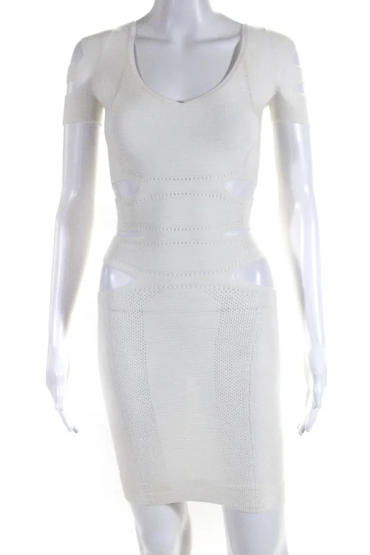 Today’s Deal Cushnie Et Ochs Womens Cut-Out V-Neck Short Sleeve Pullover Dress White
