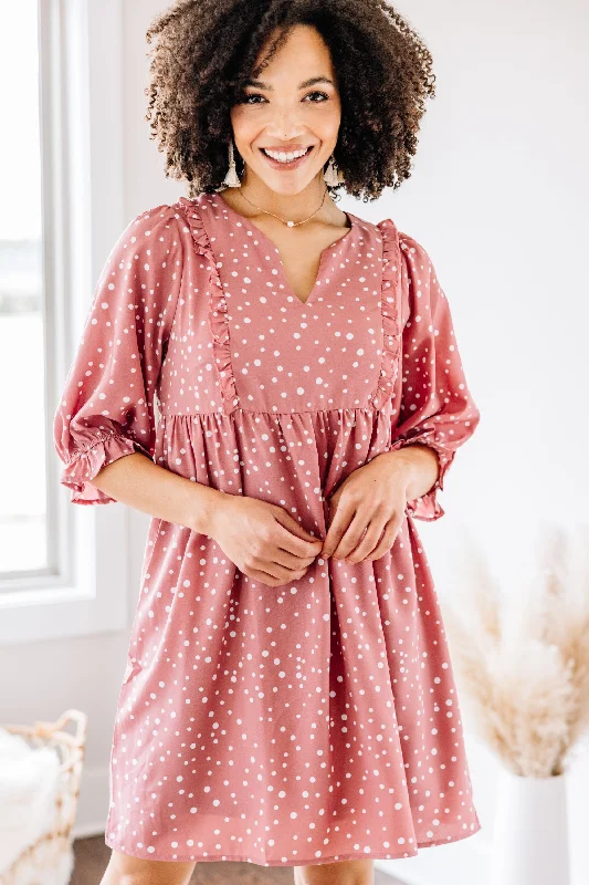 Value Deals On Your Own Terms Mauve Pink Polka Dot Dress