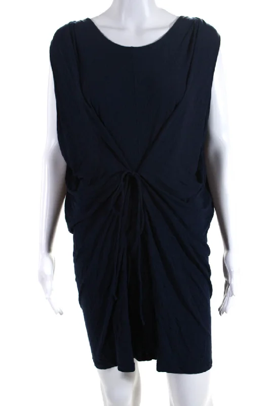 Act Now Stella McCartney Womens Sleeveless Scoop Neck Tied Sheath Dress Blue