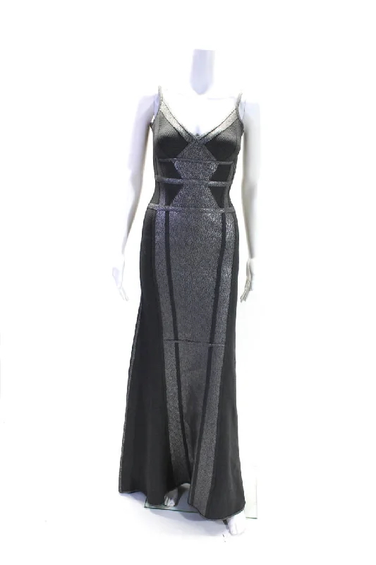 Markdowns Herve Leger Womens Sweetheart Neckline Coated Fit Flare Gown Gray