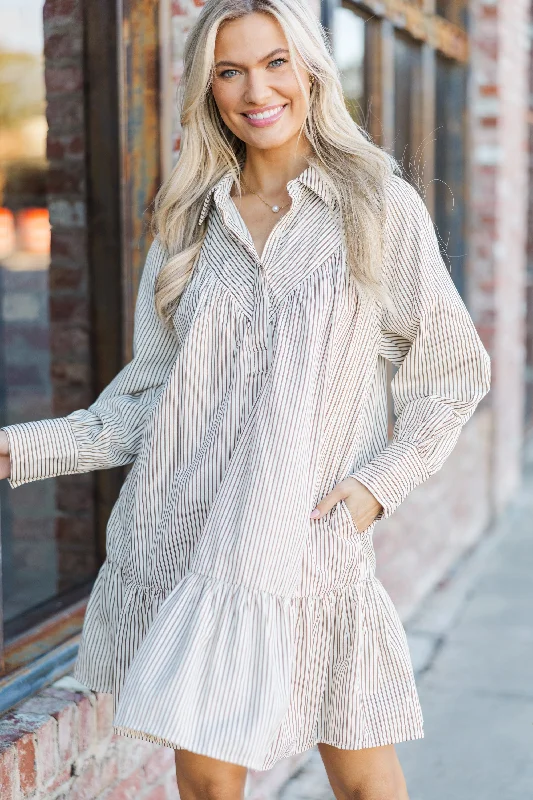 Stock Clearance Stay A While Brown Striped Dress