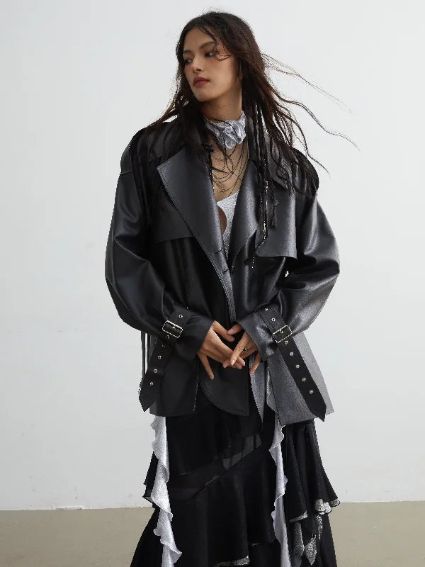 Savings Galore Matte Leather Short Coat With Slit Design