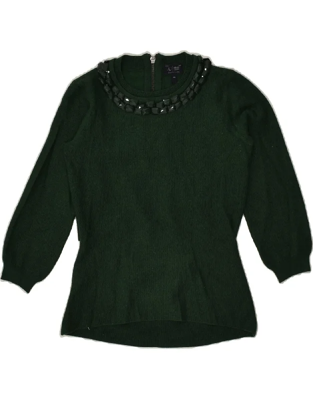 Super Sale ARMANI JEANS Womens 3/4 Sleeve Crew Neck Jumper Sweater IT 44 Medium Green Super Sale ARMANI JEANS Womens 3/4 Sleeve Crew Neck Jumper Sweater IT 44 Medium Green