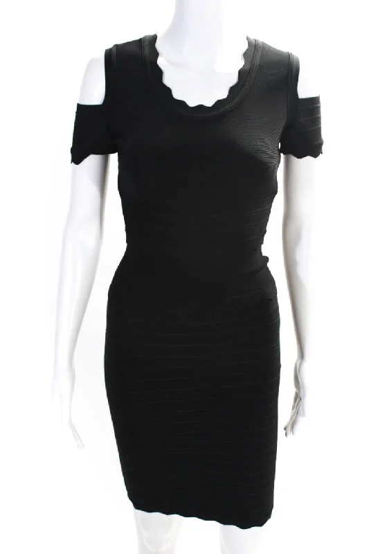 Time-Limited Offer Herve Leger Womens Scoop Neck Short Sleeve Zip Up Pencil Dress Black Time-Limited Offer Herve Leger Womens Scoop Neck Short Sleeve Zip Up Pencil Dress Black