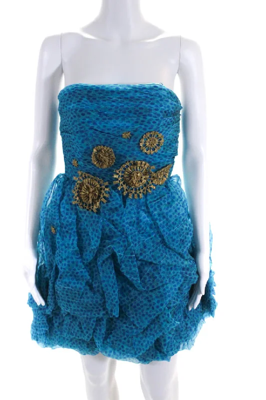Must-Have Deals Rafael Cennamo Women's Strapless Polka Dot Ruffle Formal Dress Blue Must-Have Deals Rafael Cennamo Women's Strapless Polka Dot Ruffle Formal Dress Blue