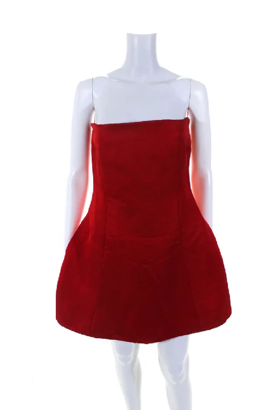 Super Deal Khaite Womens Bright Red Linen Strapless Mini Fit & Flare Dress