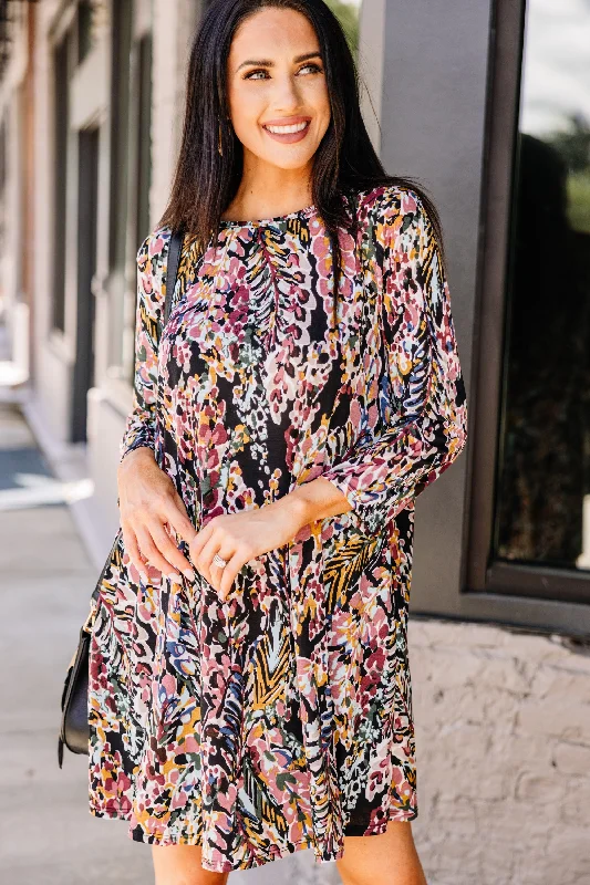 Price Break Just You Wait Black Floral 3/4 Sleeve Dress