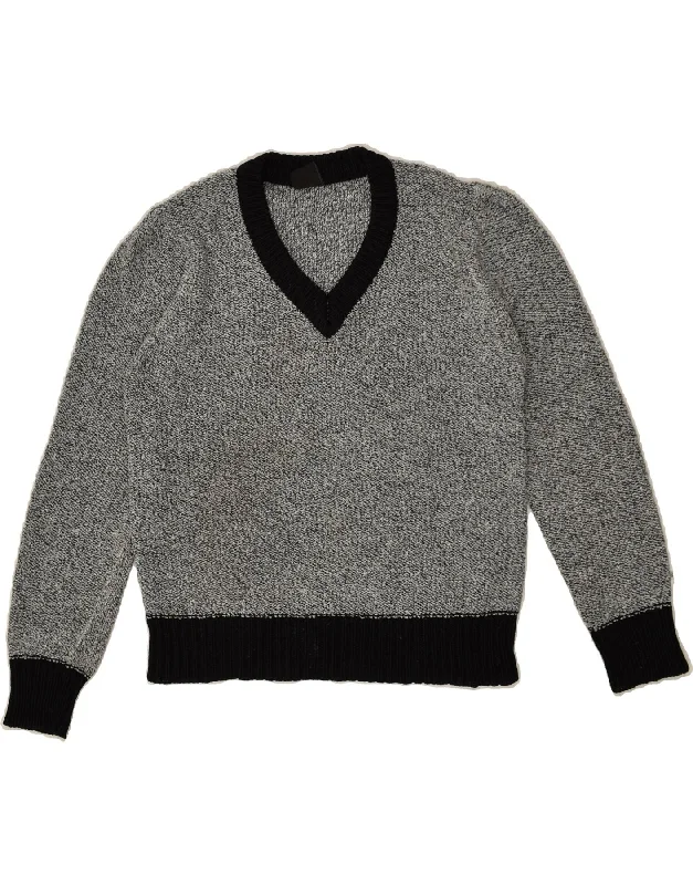 Price Smash VINTAGE Womens V-Neck Jumper Sweater UK 14  Medium Grey