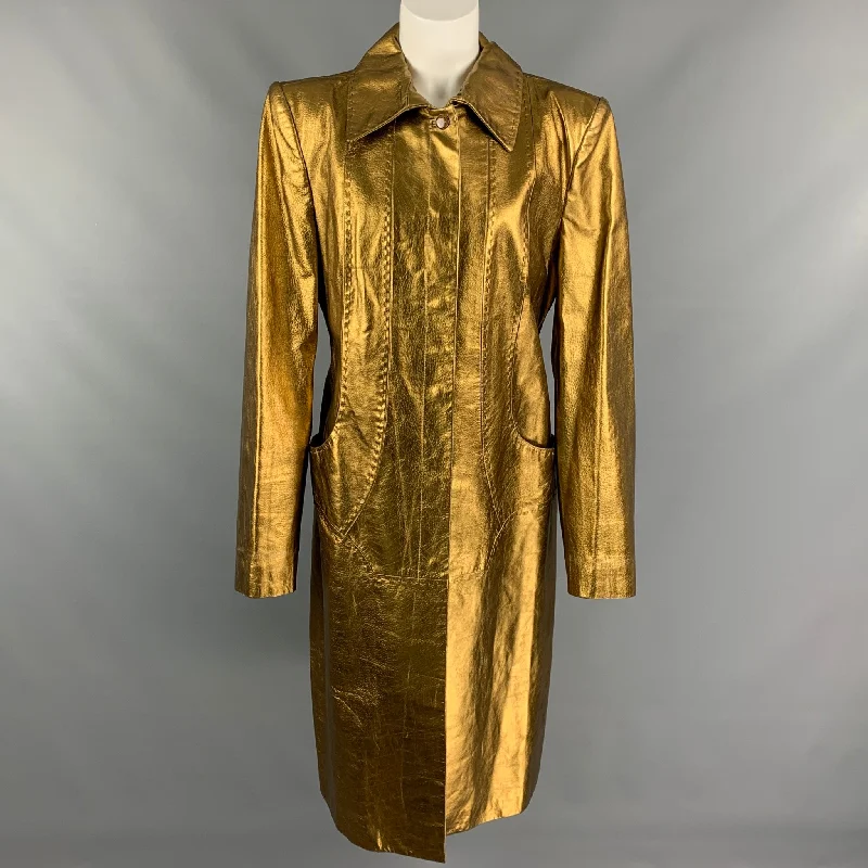 Weekend Flash Sale JUST CAVALLI Size 8 Bronze Metallic Leather Long Coat