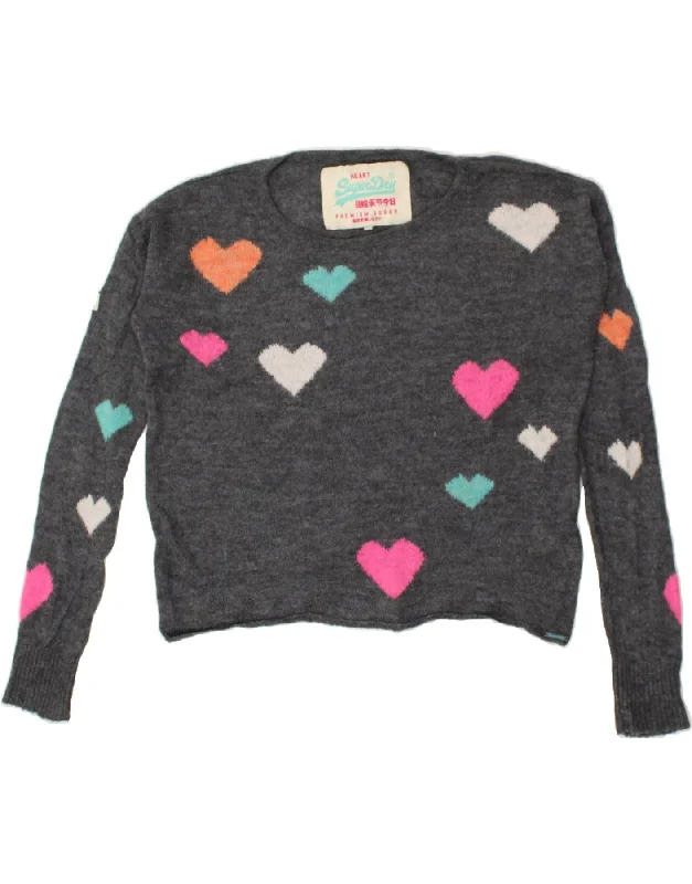 Deep Discounts SUPERDRY Womens Boat Neck Jumper Sweater UK 14 Medium Grey Acrylic