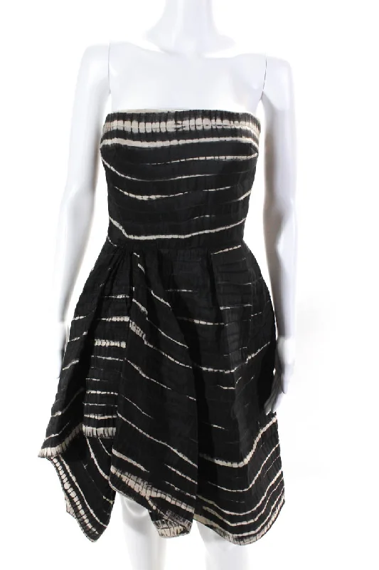 Clearance Sale Oscar de la Renta Womens Tie Dye Print Strapless A Line Dress Black Clearance Sale Oscar de la Renta Womens Tie Dye Print Strapless A Line Dress Black