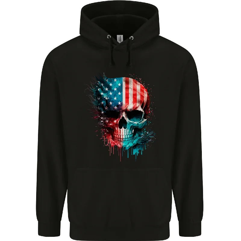 Special Savings American Flag Skull USA Biker Motorcycle Veteran Mens 80% Cotton Hoodie