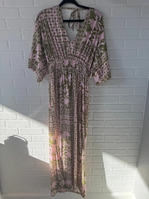 YEAR-End Clearance Dress Casual Maxi By CMC  In Green & Pink, Size: Xl