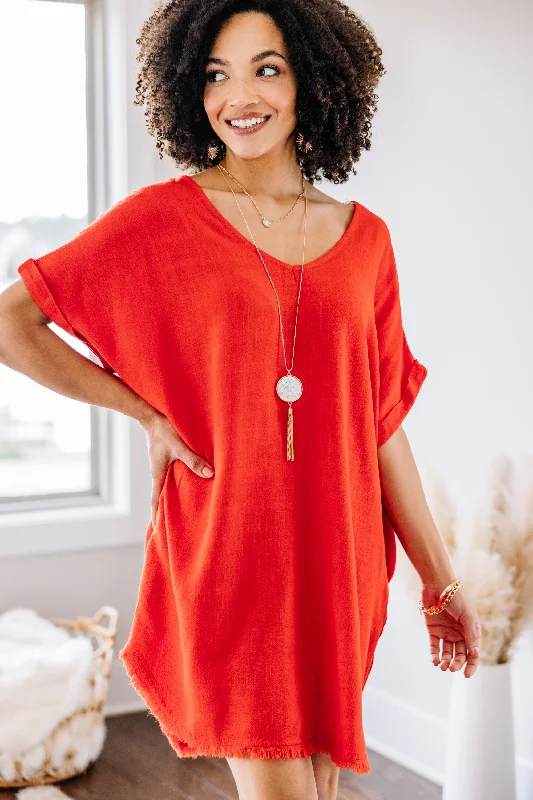 Crazy Savings Let's Go Poppy Red Frayed Hem Dress