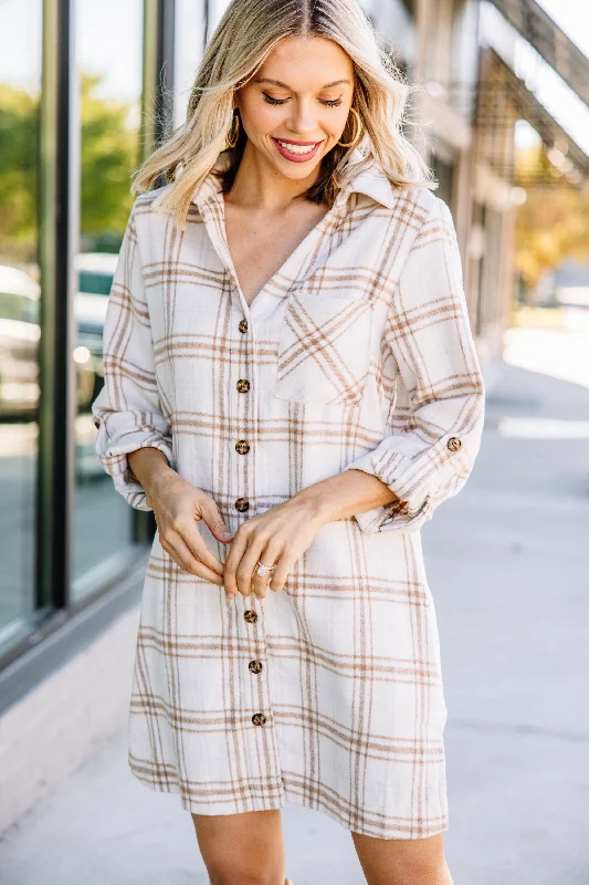 Doorbuster Deal Whenever You Need Me Ivory White Plaid Dress