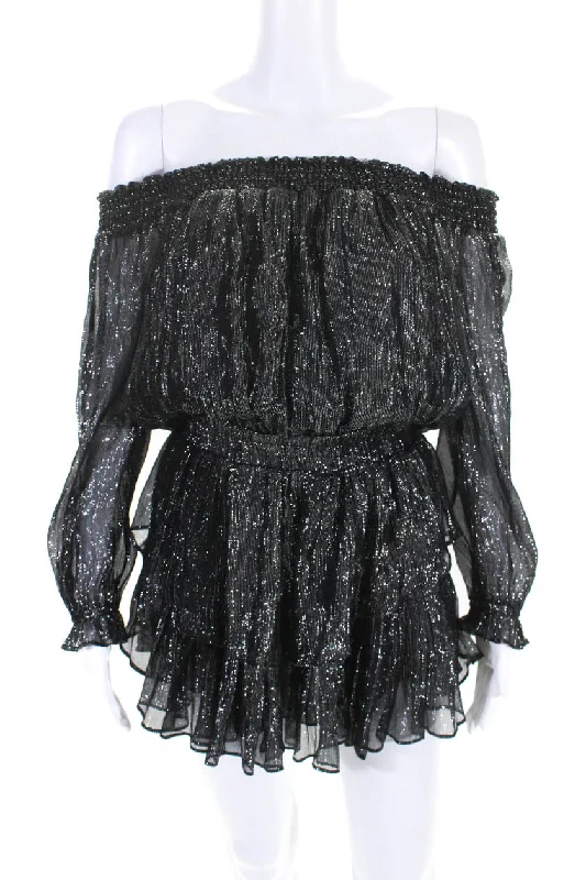 New Markdowns Love Shack Fancy Women's Off The Shoulder Ruffle Mini Dress Black