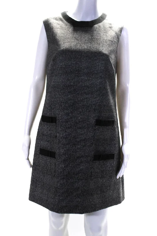 Massive Deals Prada Womens Grosgrain Bow Plaid Sleeveless Shift Dress Black Gray