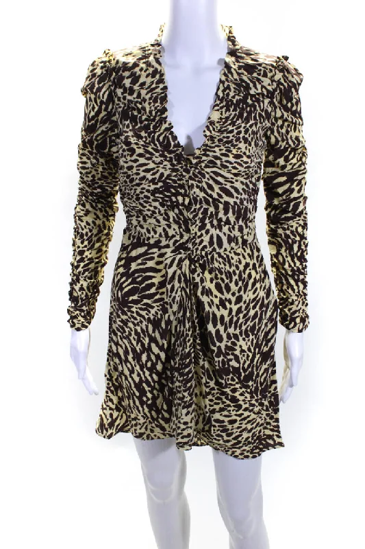 Quick Sale ALC Womens Marcie Silk Long Sleeve Golden Haze Sheath Dress Yellow Brown