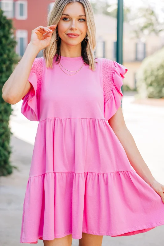 Stock Clearance Get Together Pink Babydoll Dress
