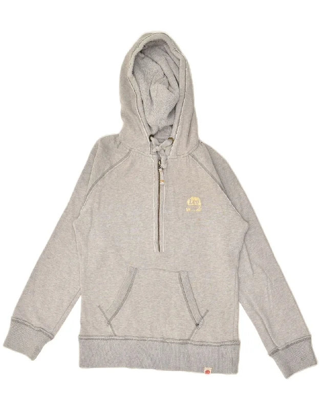 Instant Savings LEE Womens Zip Neck Hoodie Jumper UK 16 Large Grey Cotton