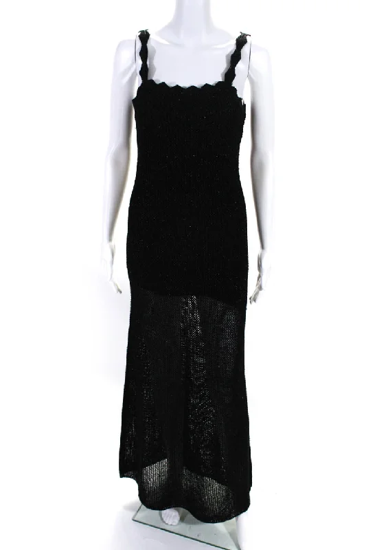 Limited Time Toccin Womens Metallic Open Knit Sleeveless Maxi Sweater Dress Black