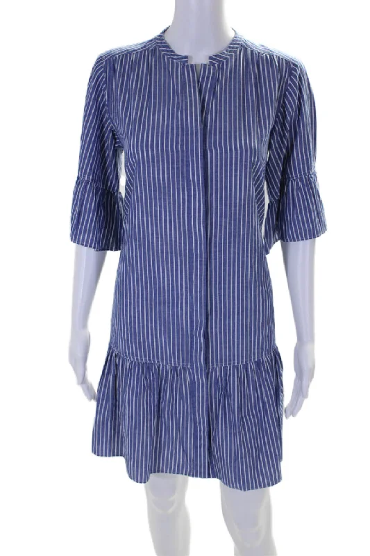 Discount Deals Kerri Rosenthal Womens Amanda Striped Print V-Neck Ruffled Dress Blue Discount Deals Kerri Rosenthal Womens Amanda Striped Print V-Neck Ruffled Dress Blue