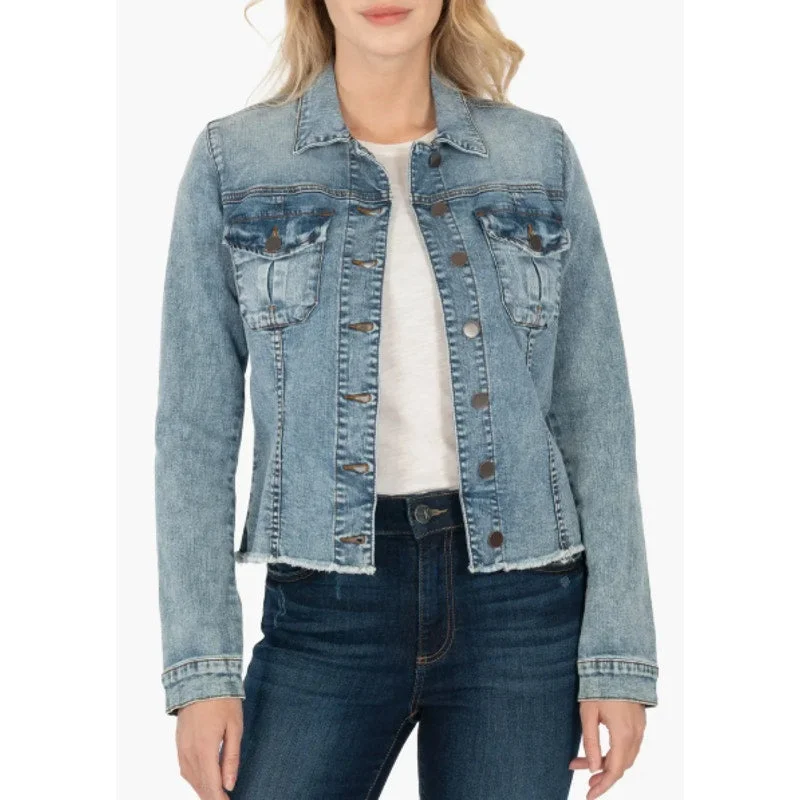 Today Only KUT FROM THE KLOTH Women's Kara Frayed Denim Jacket Small Standard Blue