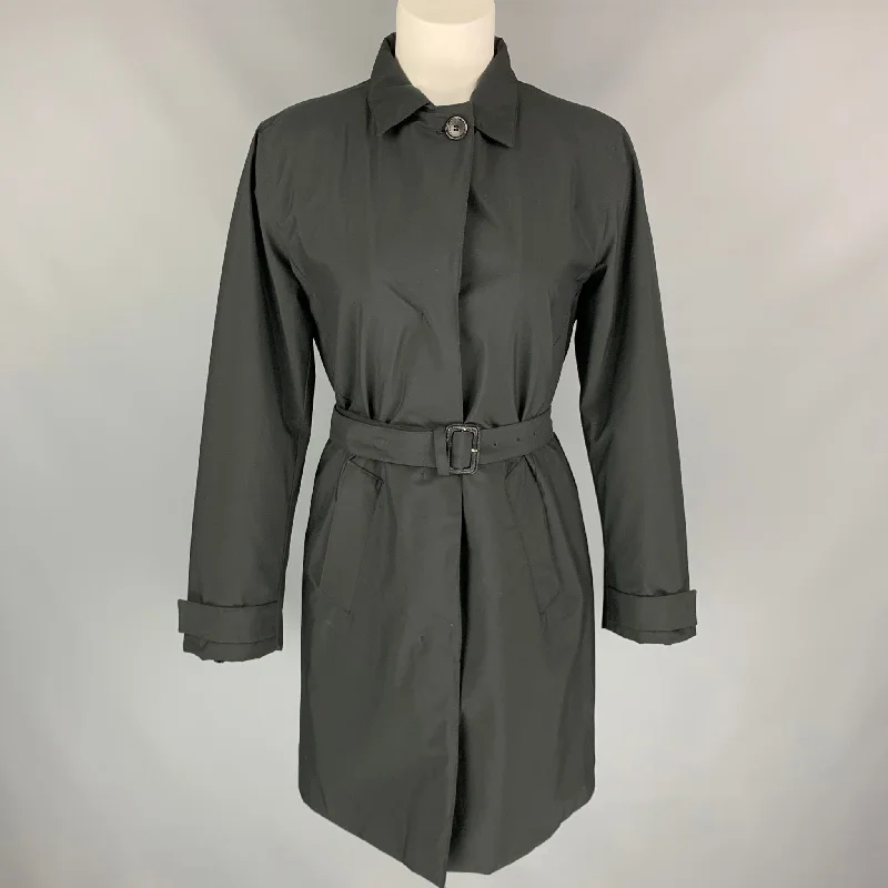 Massive Deals PRADA Size 4 Black Polyester Belted Coat