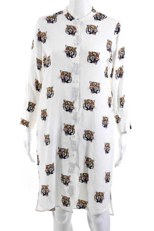 Stock Up and Save Stella McCartney Womens Silk Tiger Print Knee Length Shirt Dress White Stock Up and Save Stella McCartney Womens Silk Tiger Print Knee Length Shirt Dress White