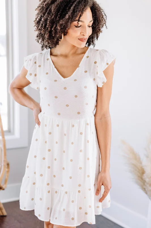 Best Bargains Watch You Move Ivory White Polka Dot Dress