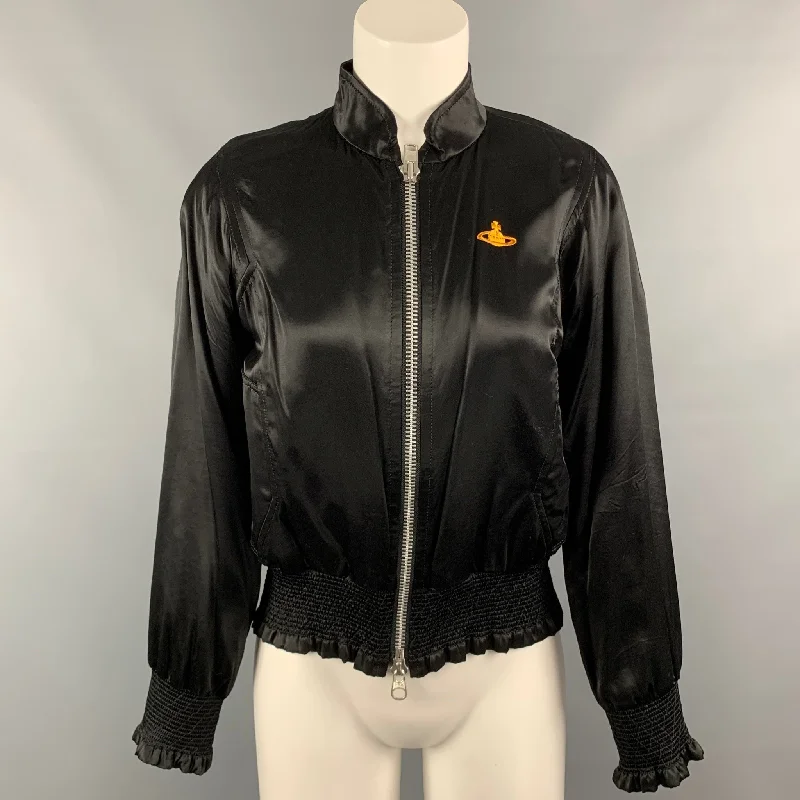 Price Buster VIVIENNE WESTWOOD RED LABEL Size 2 Black Satin Embroidered Bomber Jacket
