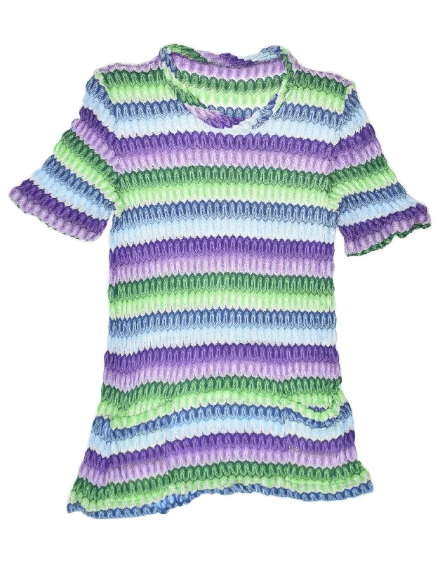 Don't Wait VINTAGE Womens Crew Neck Jumper Sweater UK 14 Medium Multicoloured Striped Don't Wait VINTAGE Womens Crew Neck Jumper Sweater UK 14 Medium Multicoloured Striped