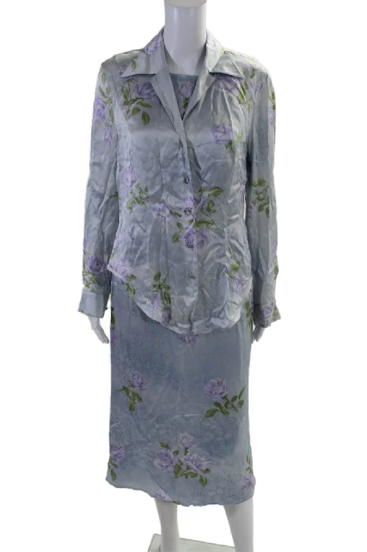 Don't Wait Escada Womens Silk Charmeuse Floral Print Pencil Dress Set Light Blue
