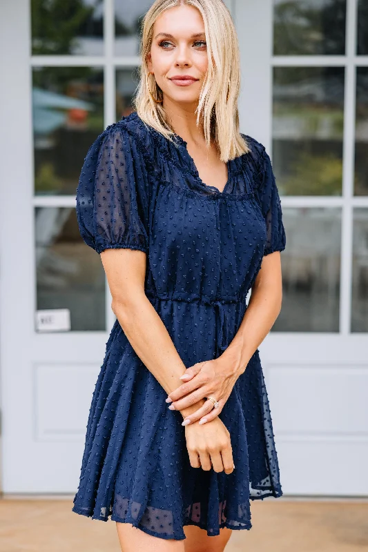 Mega Deal Be With You Navy Blue Swiss Dot Dress