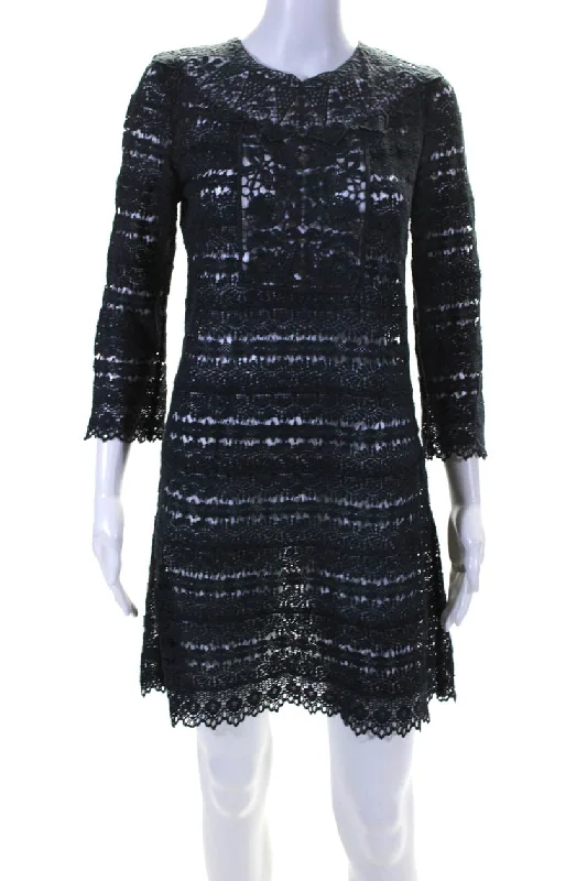 Midnight Sale Isabel Marant Womens Crochet Long Sleeves Knee Length Dress Blue Cotton Midnight Sale Isabel Marant Womens Crochet Long Sleeves Knee Length Dress Blue Cotton