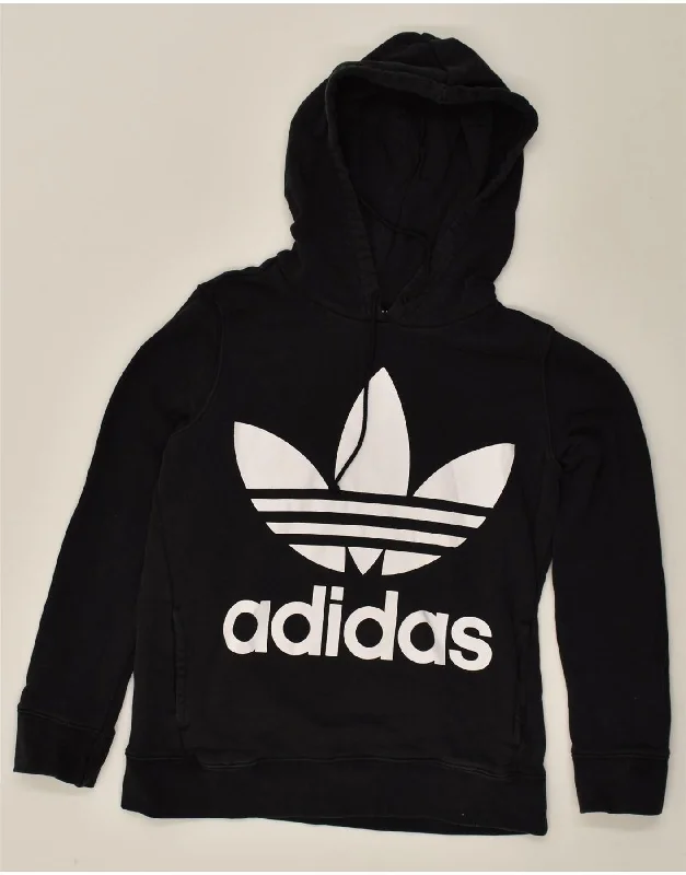 Super Sale ADIDAS Womens Graphic Hoodie Jumper UK 8 Small Black Cotton