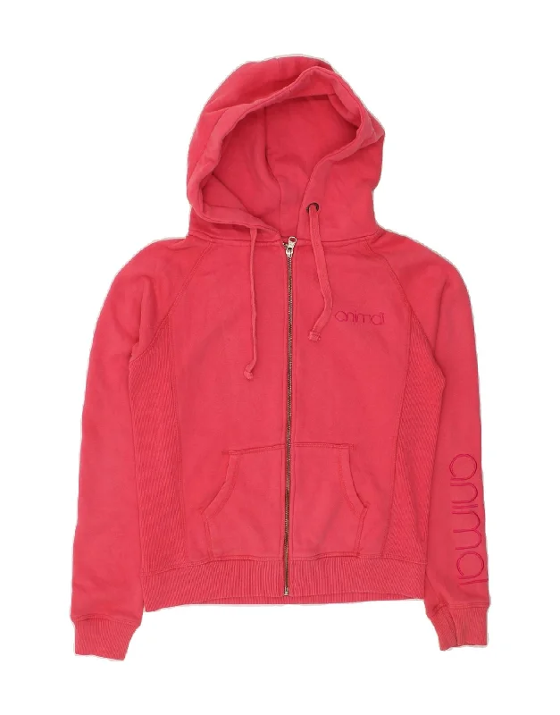 Epic Deals ANIMAL Womens Graphic Zip Hoodie Sweater US 10 Large Pink Cotton