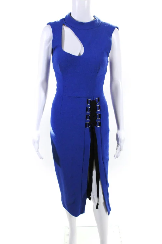 Don't Miss Rebecca Vallance Women's Round Neck Cutout Slit Hem Midi Dress Blue