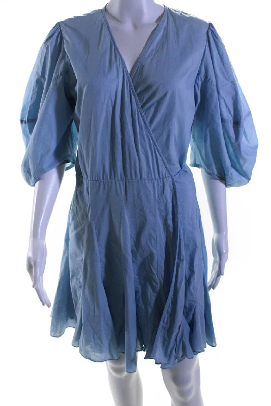 Unbeatable Prices Rhode Womens Cotton Half Puff Sleeve Tie Front Ruffled Wrap Dress Blue Unbeatable Prices Rhode Womens Cotton Half Puff Sleeve Tie Front Ruffled Wrap Dress Blue