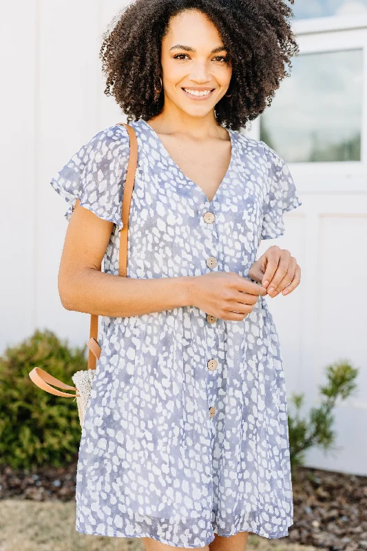 Buy Now Blissful Days Gray Swiss Dot Dress