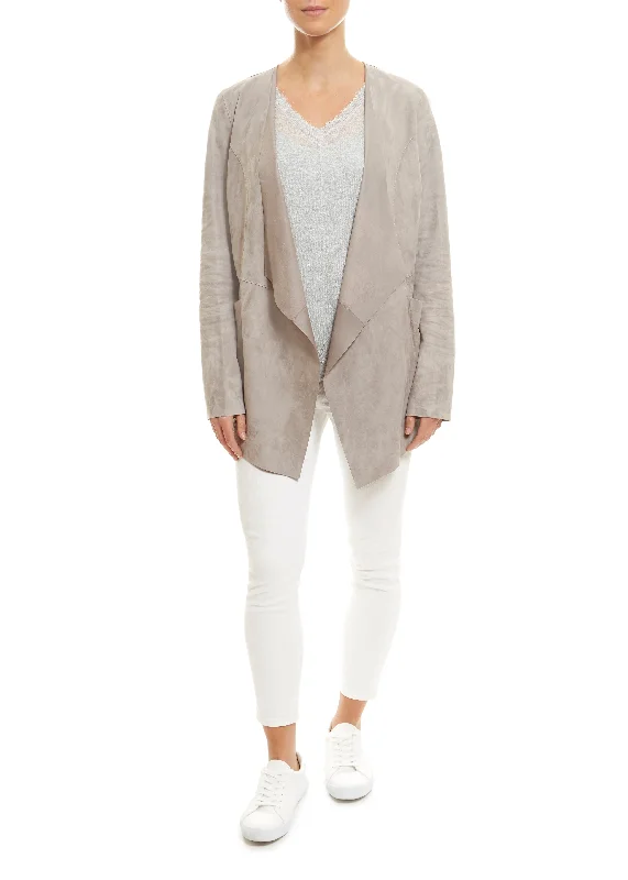 Discount Mania Light Grey Short Suede Jacket