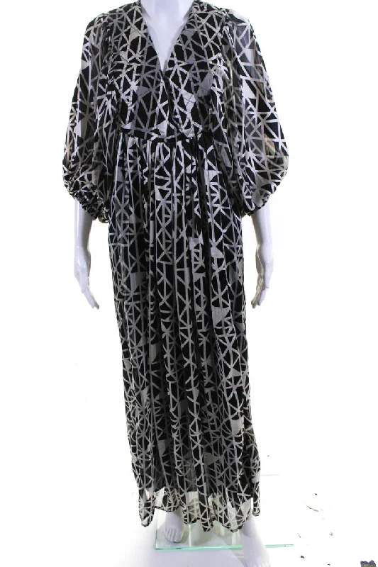 Quick Sale Summu Womens Abstract Print Semi Sheer Long Sleeve Maxi Dress Black