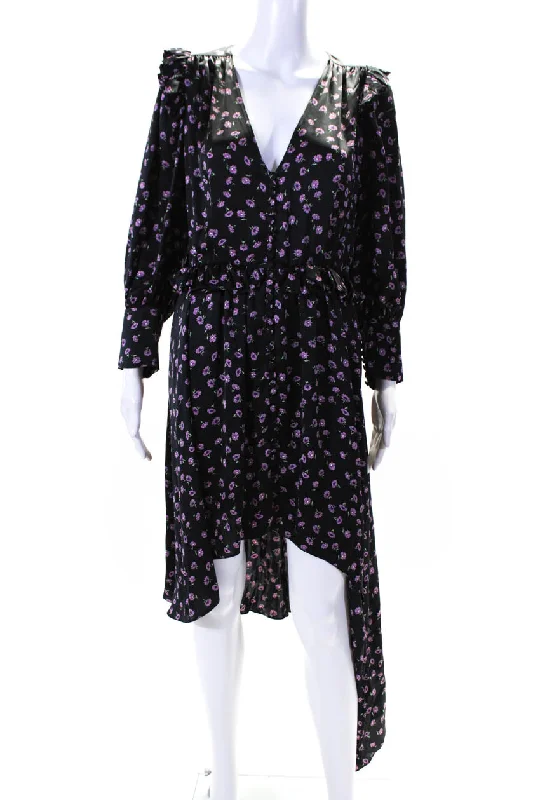 Amazing Deals Magda Butrym Women's Long Sleeves Asymmetrical Hem Floral Midi Dress