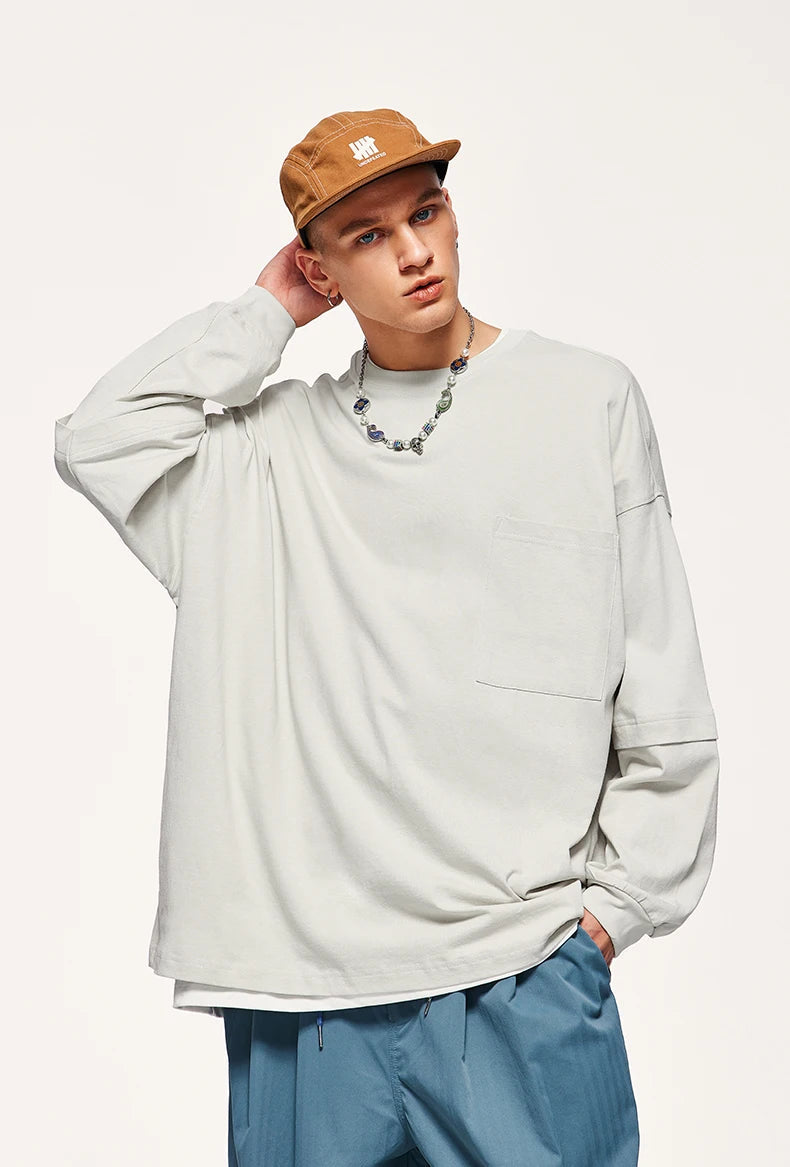 Don’t Miss Out Pocket Layered Sleeve Basic Sweatshirt