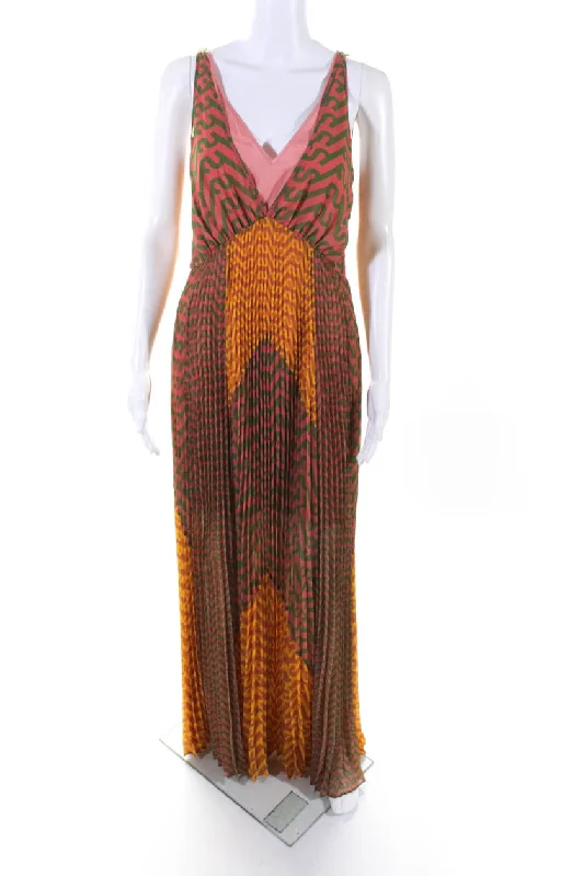 Don’t Miss Out Self-Portrait Womens Abstract V-Neck Sleeveless Maxi Dress Multicolor