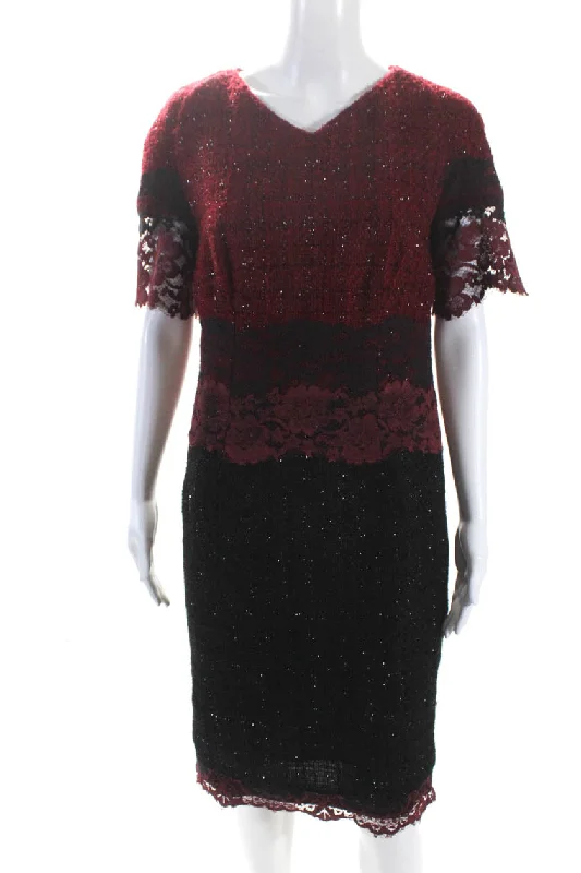 Clearance Sale Talbot Runhof Womens Tweed Lace V Neck Short Sleeves Dress Red Black Clearance Sale Talbot Runhof Womens Tweed Lace V Neck Short Sleeves Dress Red Black